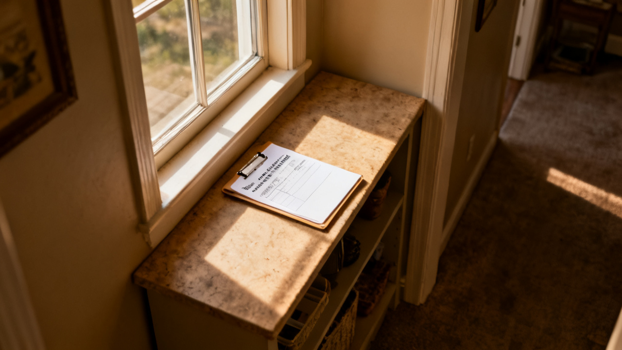 tow storage invoice folder waiting on a covered porch ledge