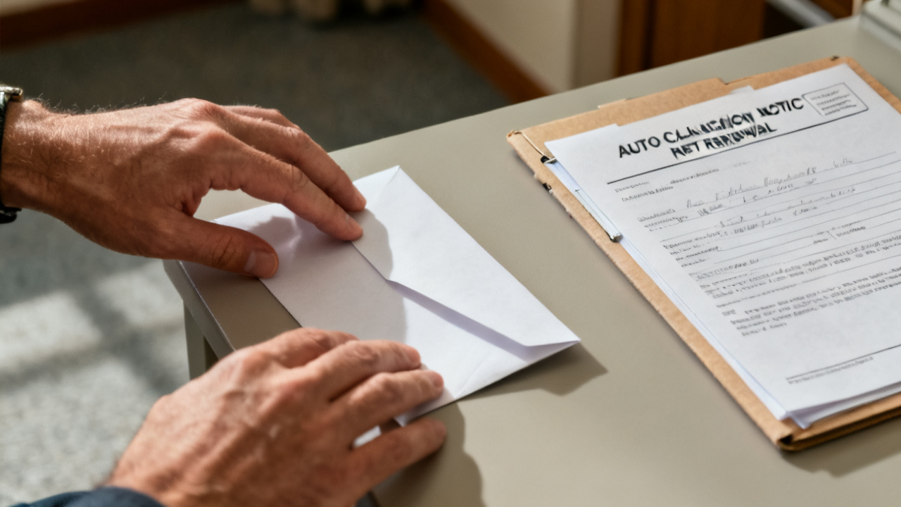 auto cancellation notice nonrenewal folder beside a estimate sleeve