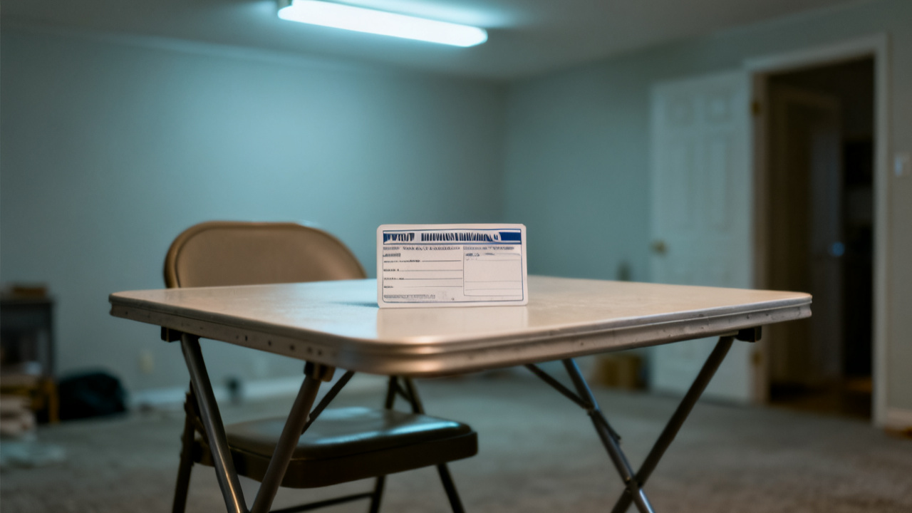 Proof-of-Insurance Card Declaration Page scene at a folding card table