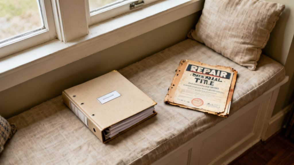salvage title notice repairable folder on a nightstand