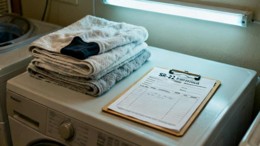 sr-22 filing receipt policy folder waiting on a hallway console