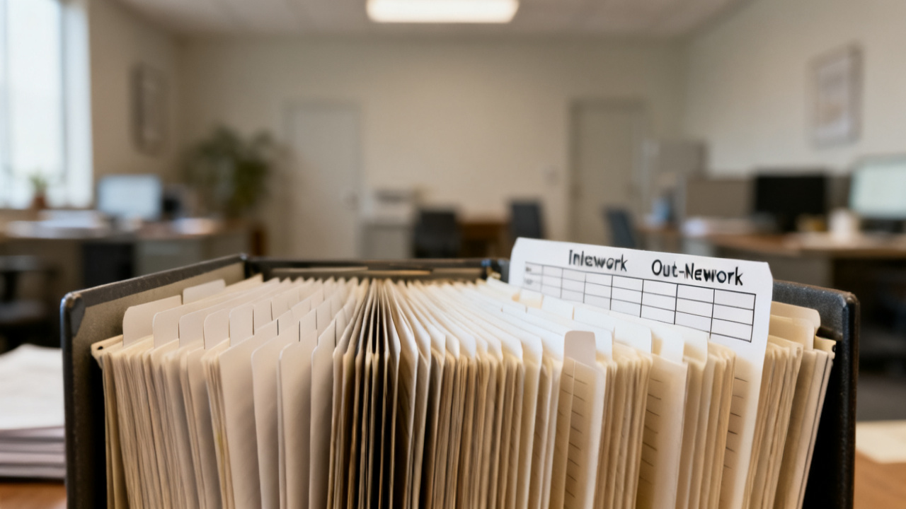 in-network column out-of-network column folder close-up, unlabeled