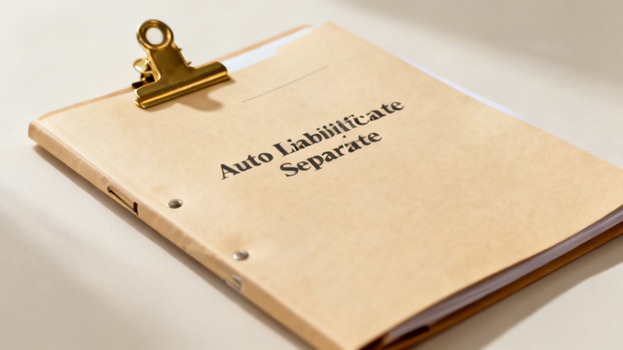Still-life crop: auto liability certificate separate folder