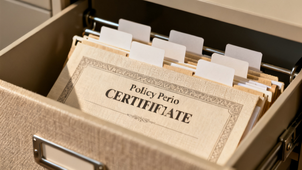Detail of policy period certificate binder folder for Policy Period Certificate Binder