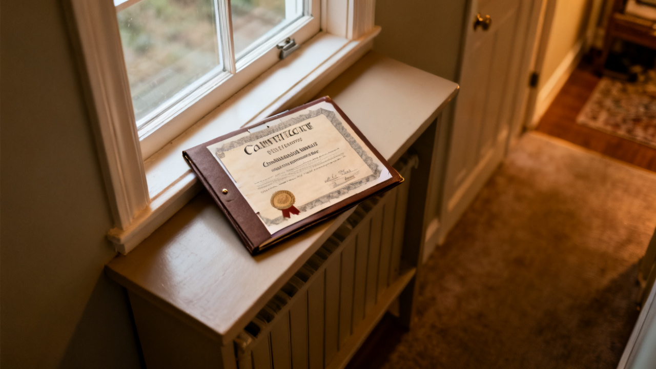 Household library carrel with cancellation notice days certificate folder