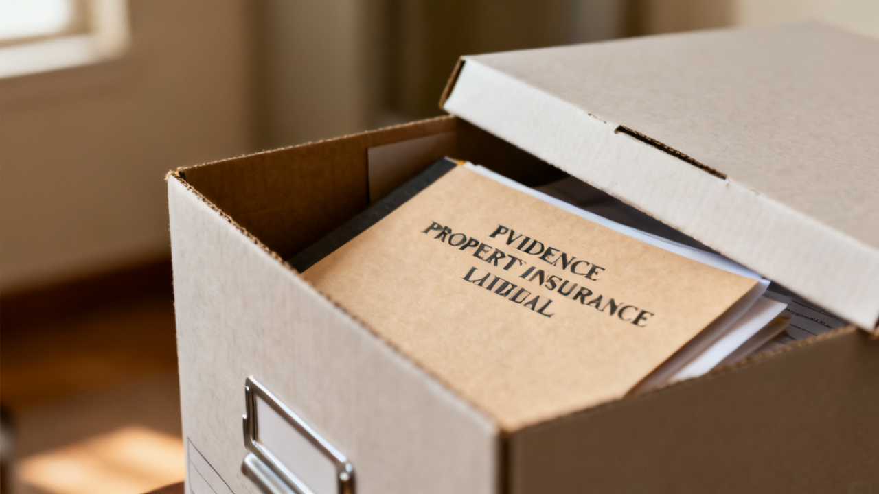 banker's box with evidence property insurance liability folder