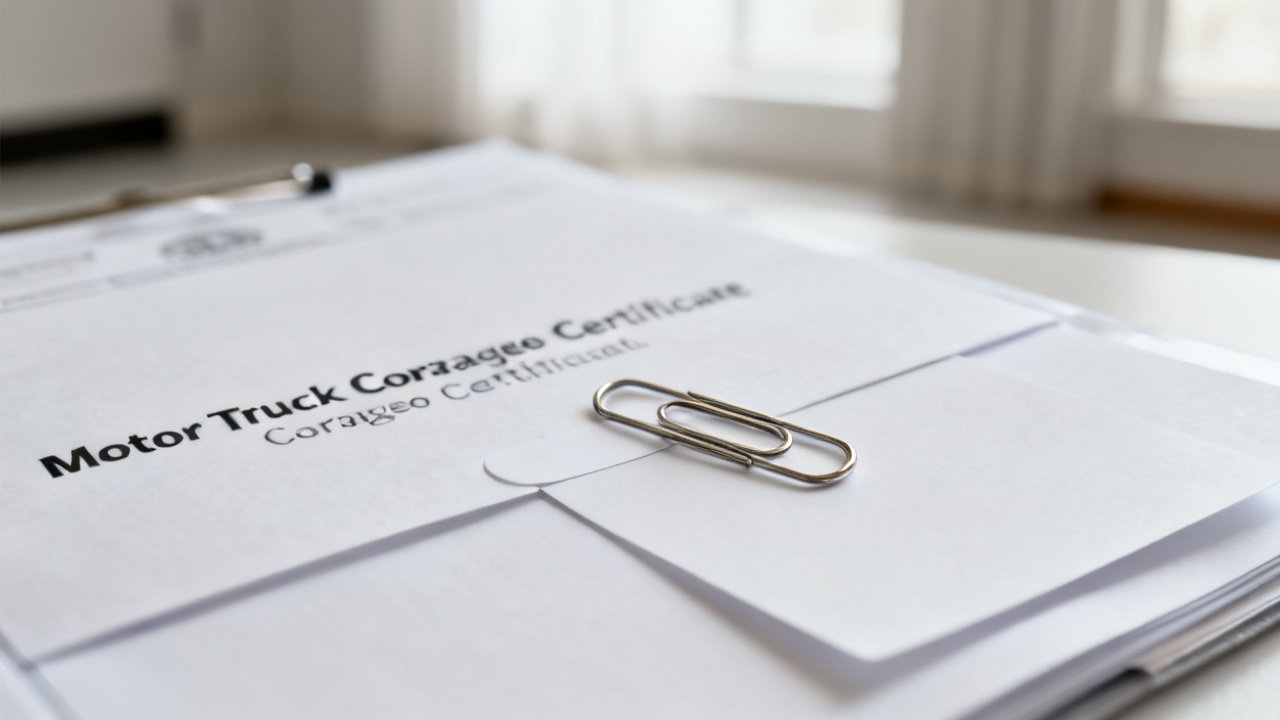 motor truck cargo certificate folder close-up, unlabeled