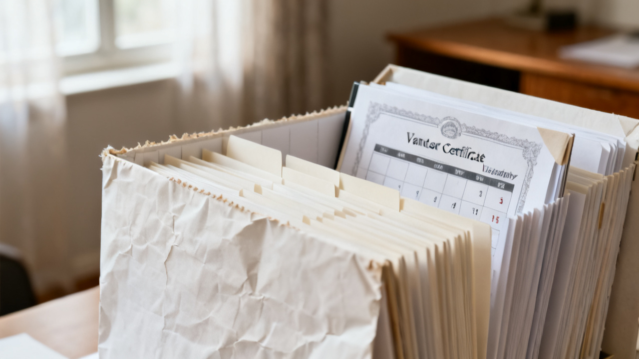 vendor certificate expiration calendar folder close-up, unlabeled