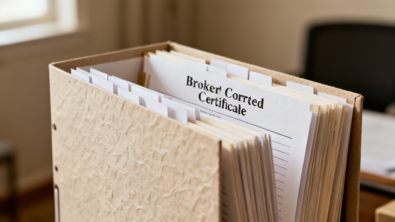 Still-life crop: broker corrected certificate folder